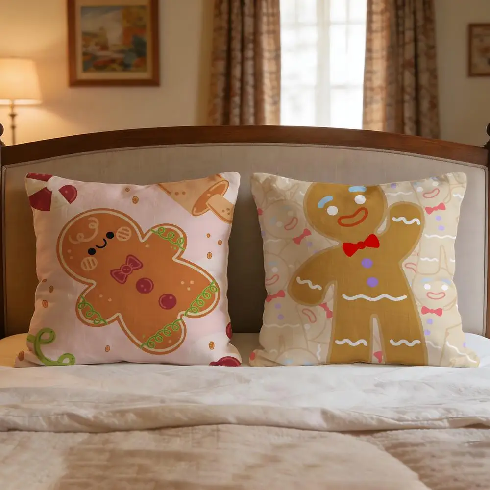 Doll Adorable Ginger Bread Cushion Cover 4Pcs Decorative Covers Soft Cushion Case for Sofa Couch Decor 40x40 45x45 Pillowcases