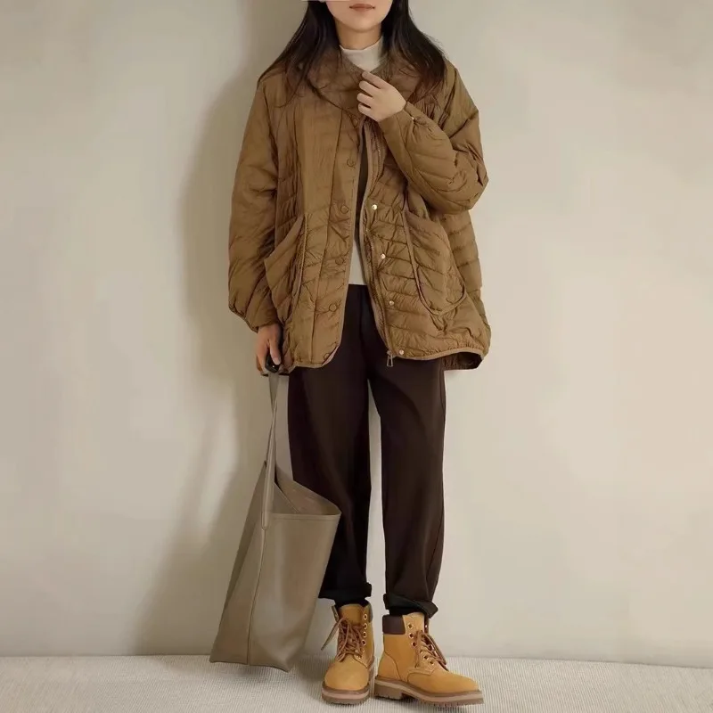 الملابس النسائية أسفل سترة الخريف الشتاء أسفل معاطف دافئة الكورية فضفاضة حجم كبير ملابس خارجية خفيفة الوزن متعددة الاستخدامات مقنعين عادية