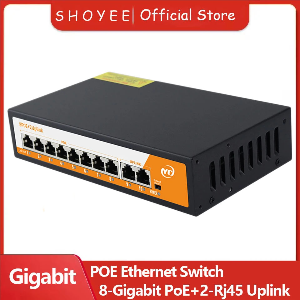 10Port Gigabit POE RJ45 Ethernet Switch with for 802.3af/at Smart Managed Uplink Unmanaged Plug and Play,for IP Camera/NVR