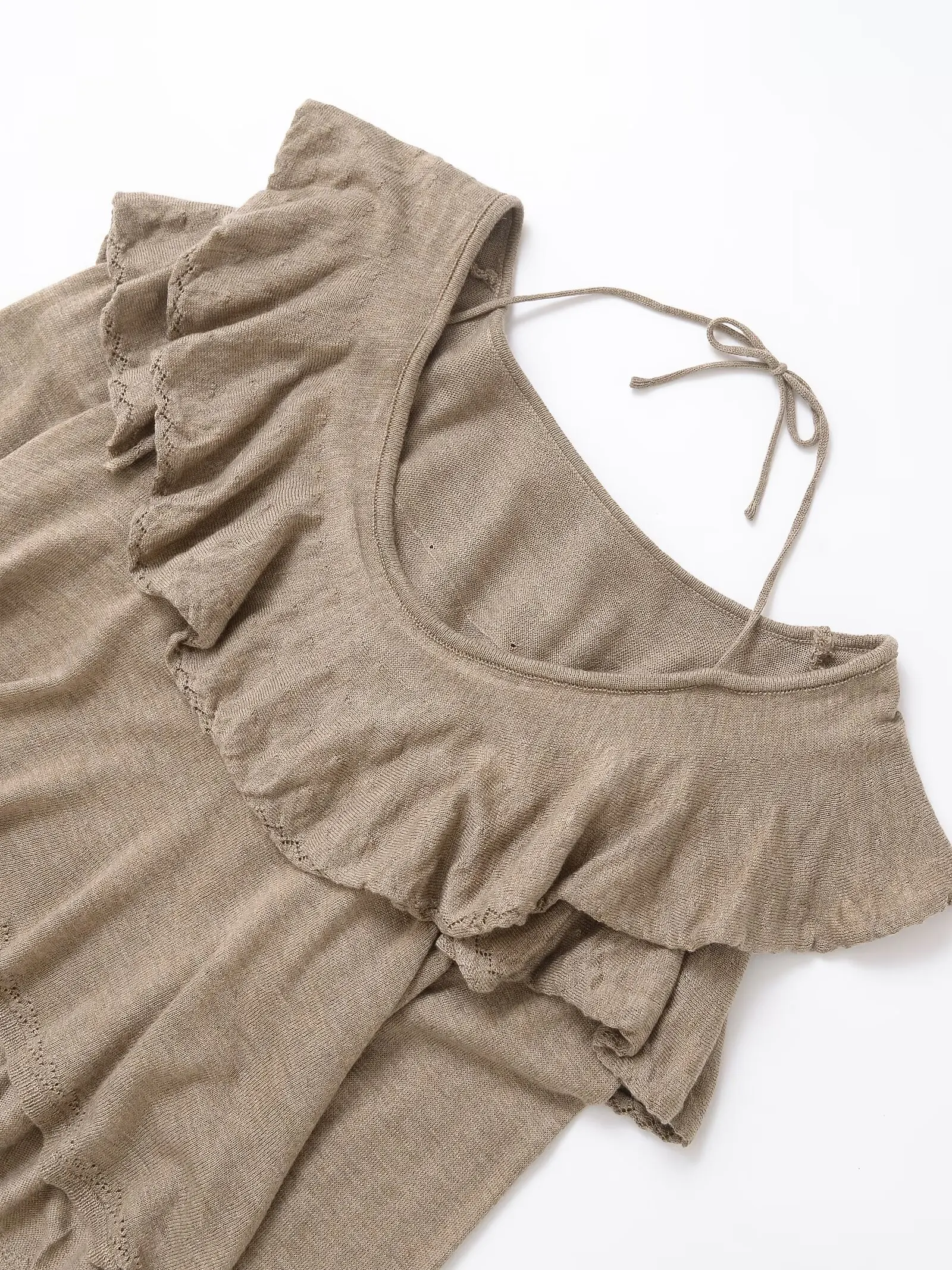 Dave&Di Minimalist Women's Clothing Elegnat Khaki Ruffled Knit Shirt Spring Layered Blouse Women Pullover Loose Sweaters Top