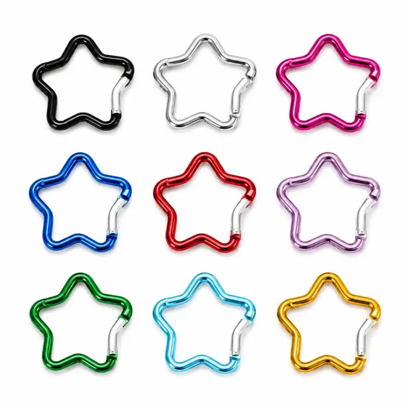 10pcs Star-shaped carabiner keychain with spring lock, perfect for backpacks, camping, and hiking, comes in various colors
