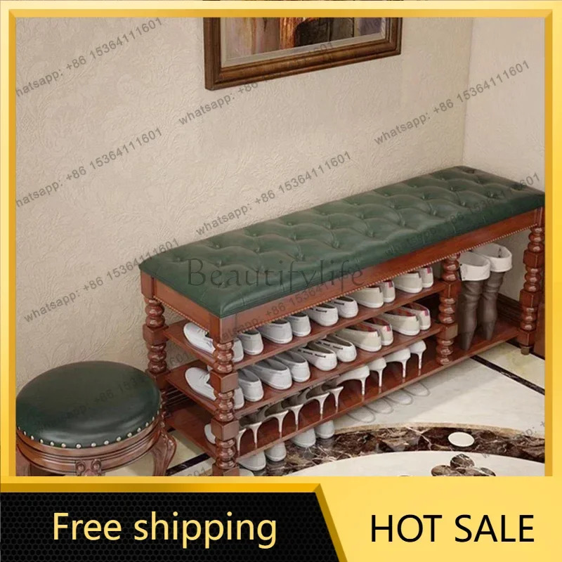 LJY Modern Solid Wood Multi Tier Shoe Rack with Seat Storage Bench for Entryway Home Organization American Style Easy to Assembl