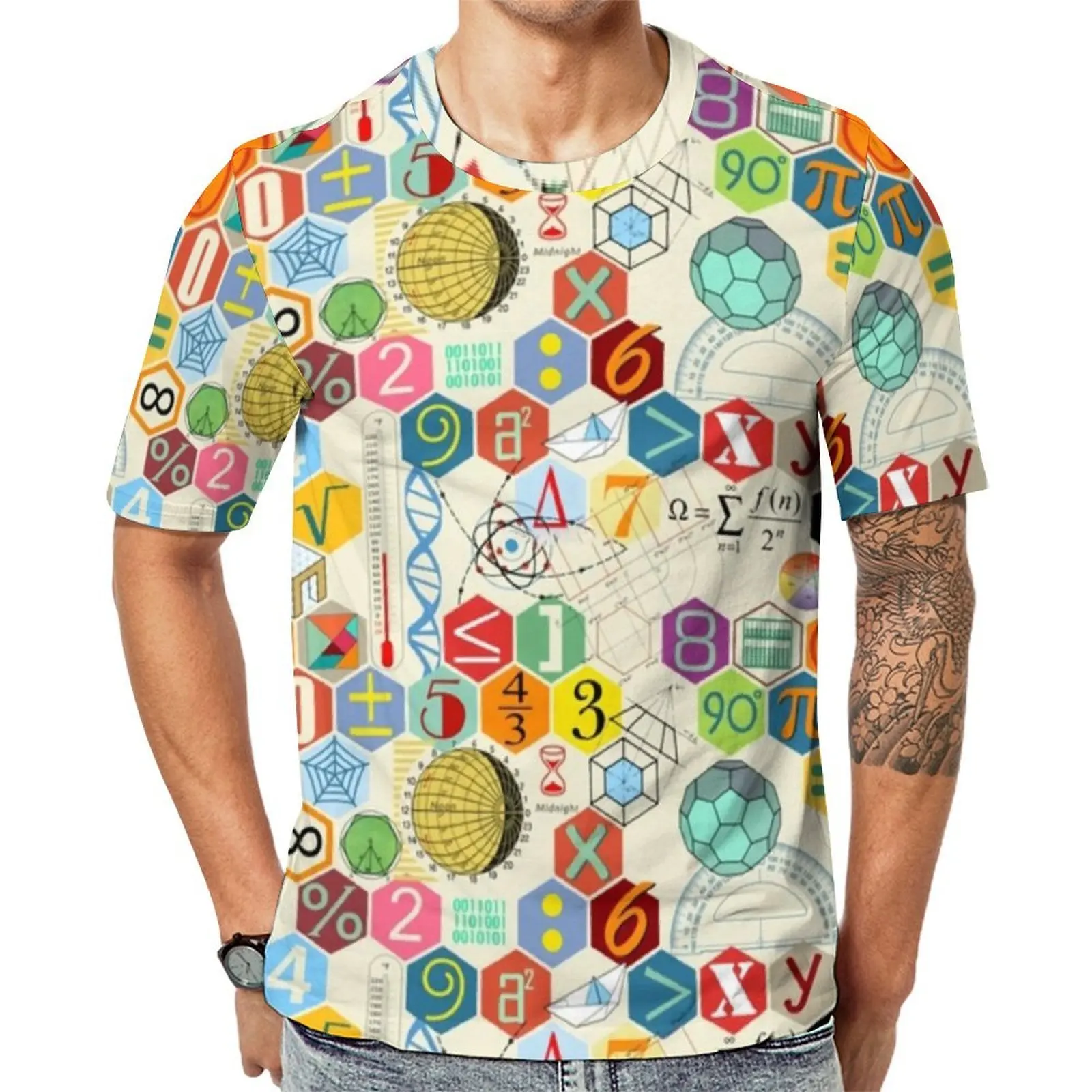 Summer T-Shirt Colorful Math T Shirts Mathematical Symbols Funny Popular Tees For Men Short Sleeves Pattern Oversize Tops