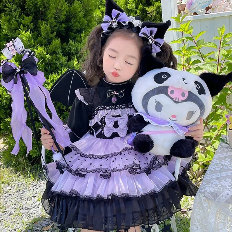 Anime Sanrio Kuromi Girl Cosplay Dress 2024 Autumn Lolita Princess Dress Halloween Cosplay Costume Exquisite Princess Dress