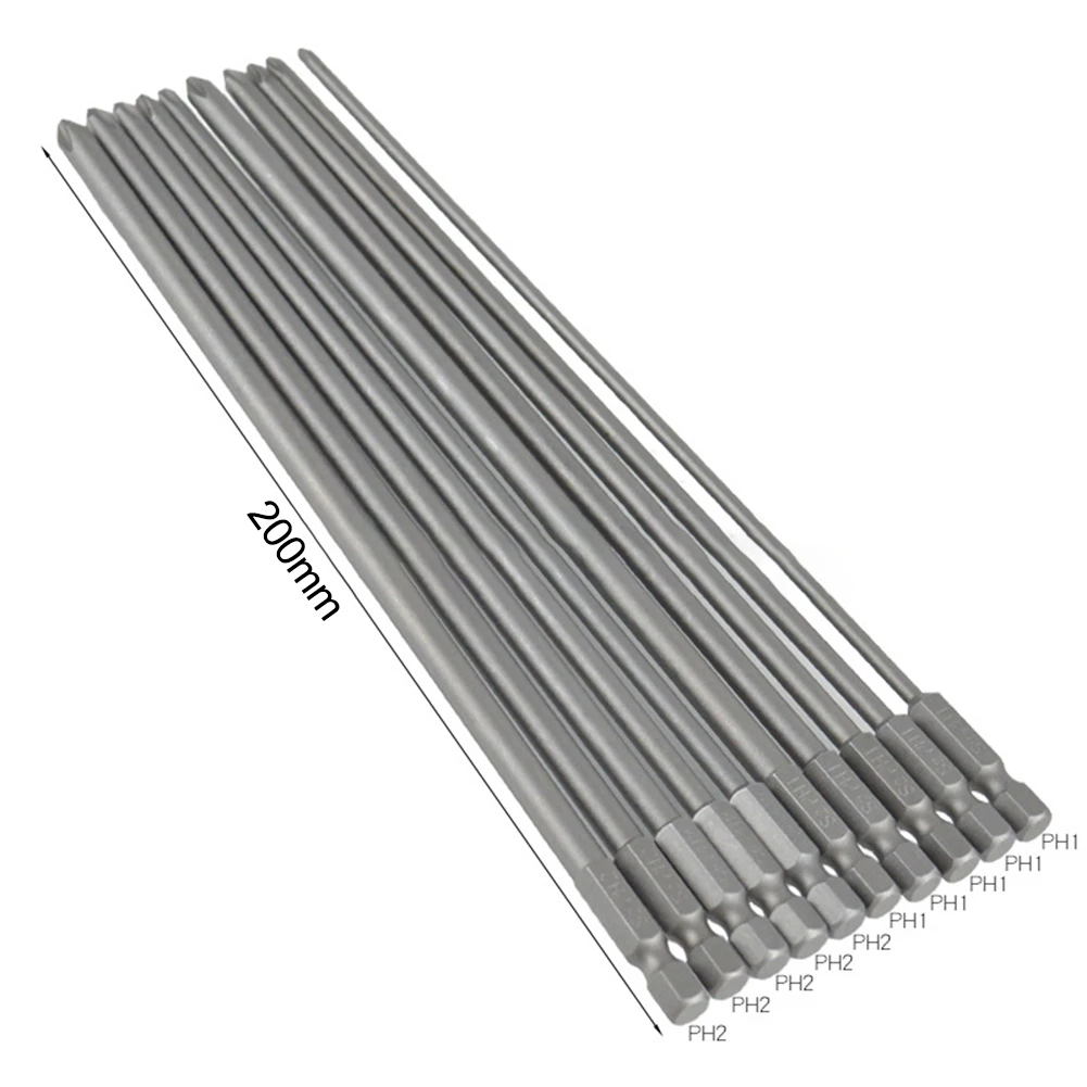 10Pcs 200mm Magnetic Long Cross Screwdriver Bit  PH1 PH2 Driver Hand Tools Manual Tools For Electric Screwdriver, Screwdriver,