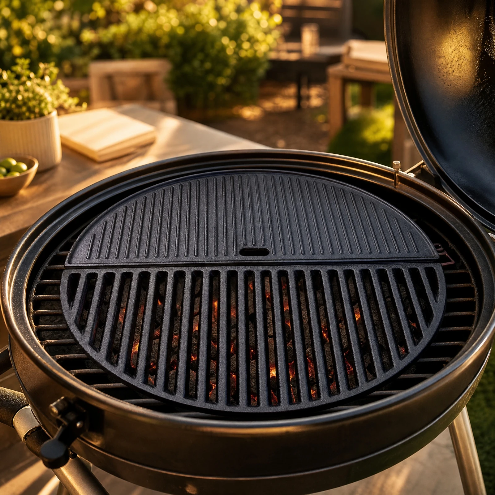 Cast-Iron Griddle with Raised Cooking Ribs Sturdy Cast-Iron BBQ Cooking Grate for Backyard Gatherings, Campsite Meals