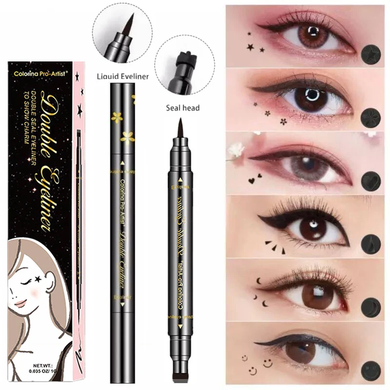 Double Head Waterproof Liquid Eye Liner Pen Makeup Tools Long Lasting Eyeliner Pencil Moon Star Heart Flower Women Cosmetic Tool