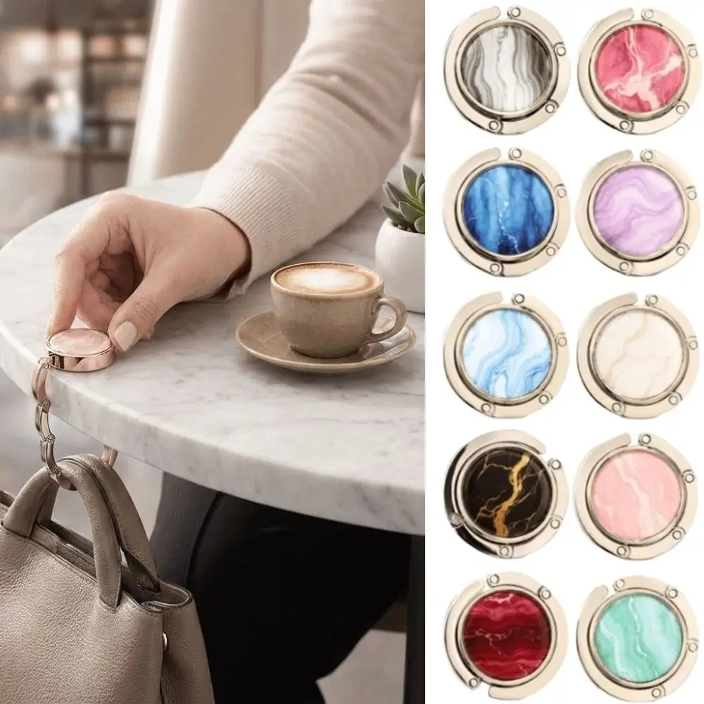 Delicate Gift Portable Purse Hook Marble Pattern Alloy Table Handbag Holder Non Slip Folding Bag Hanger Travel Use