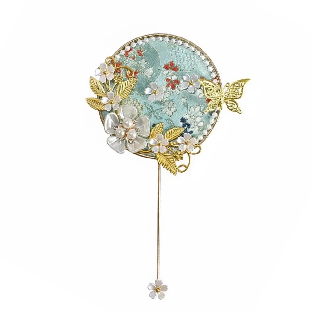 Multicolor DIY Chinese Fan DIY Accessories with Mini Mirror Hand Made Makeup Mirror Song Brocade Photo Props Mini Handhold Fan