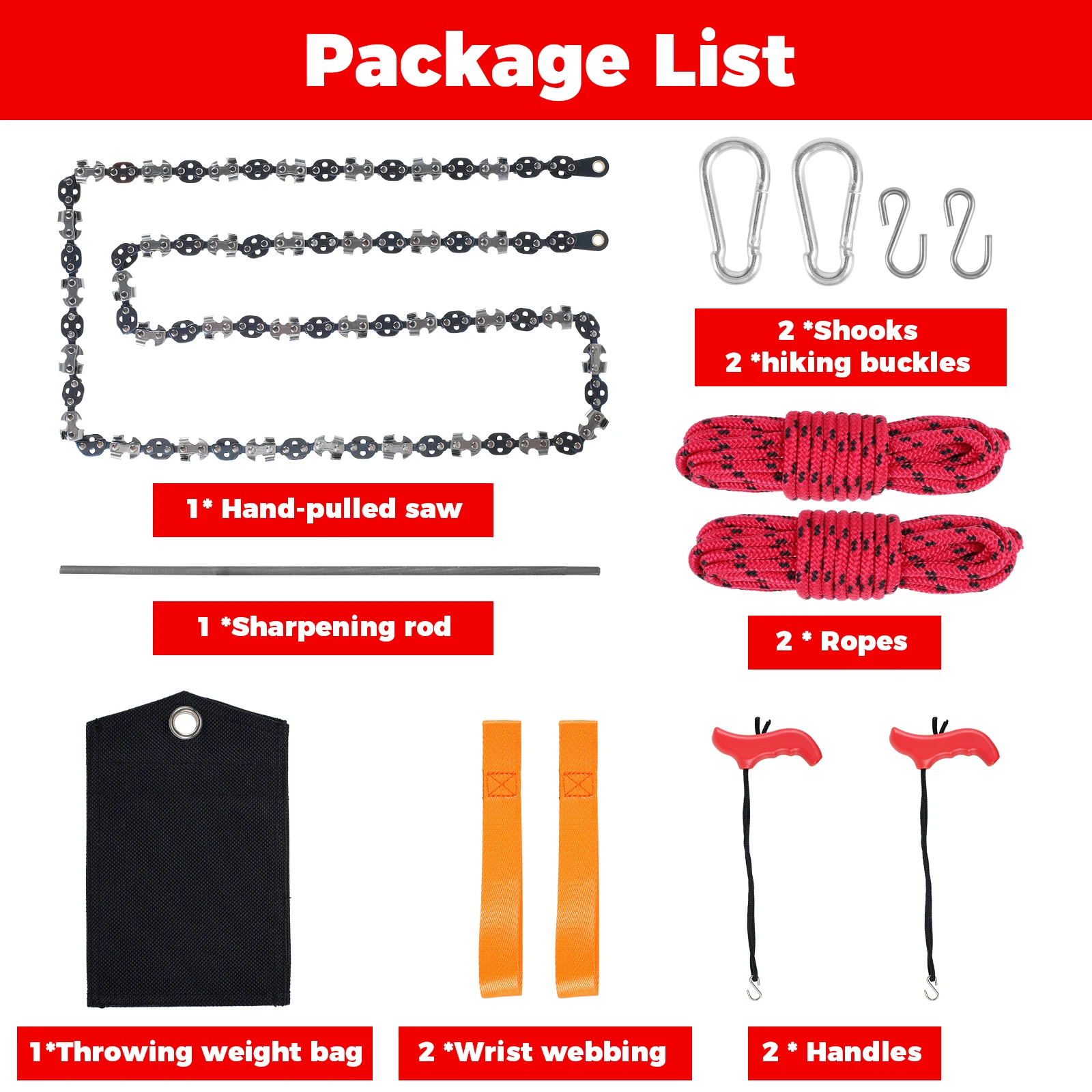 53Inch Outdoor Zipper Saw Set Sharp Hand Rope Tree Limb Chain Saw Efficient Both Sides Teeth Blades Folding Pocket Rope Chainsaw