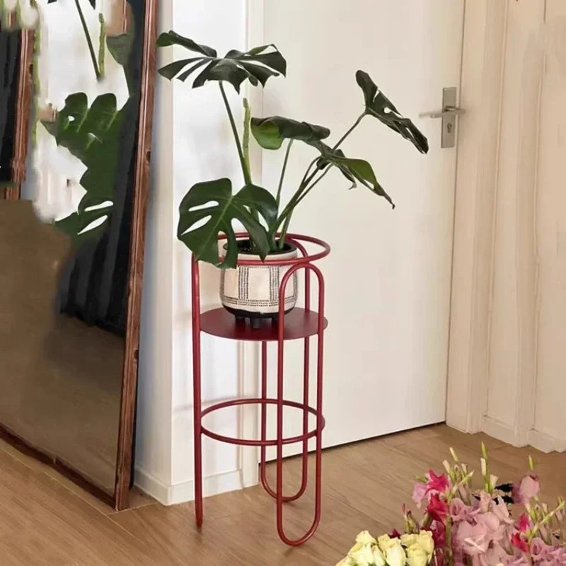 Minimalist Iron Flower Stand Vintage Red Multi-Tier Plant Shelf Creative Balcony/Living Room Decor Stylish Plant Display Rack
