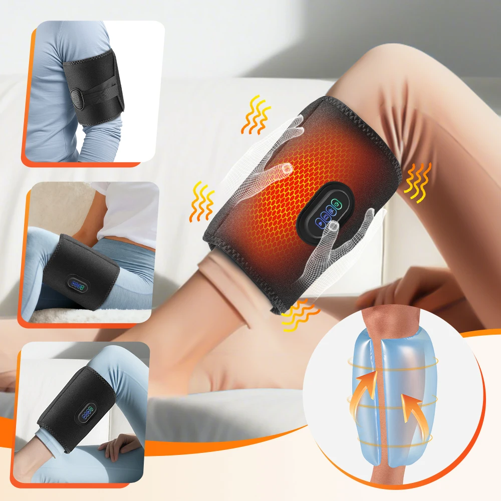 Rechargeable Heating Vibration Air Pressure Arm Thigh Calf Wrap Massage Belt Wireless Hot Compression Leg Massager