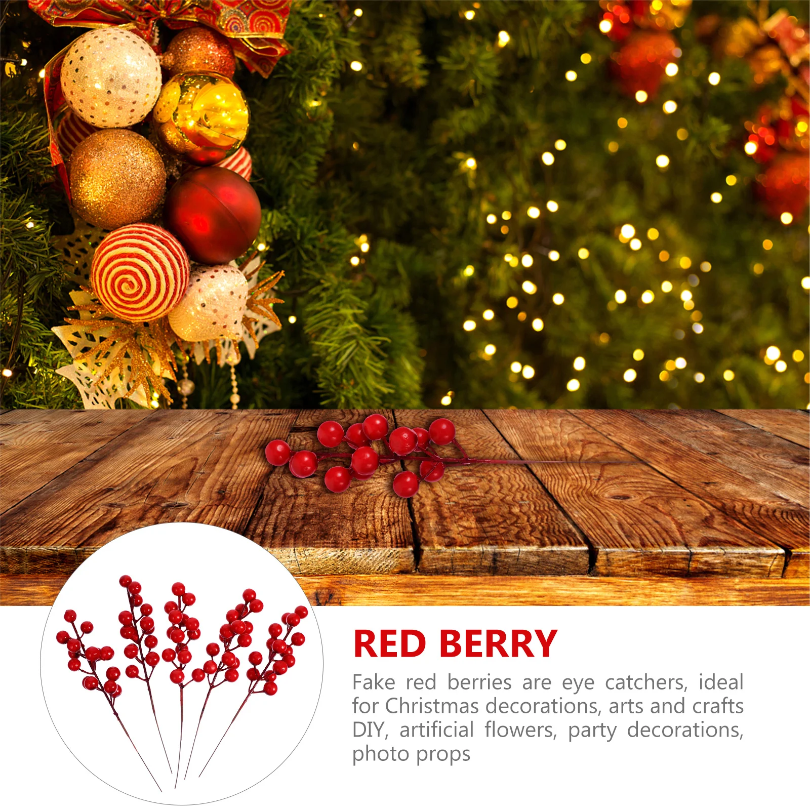 

20pcs Simulation Red Berry Branch Artificial Christmas Decorations Home Party Xmas Berry Decor Fake Flower Branches Festive Diy