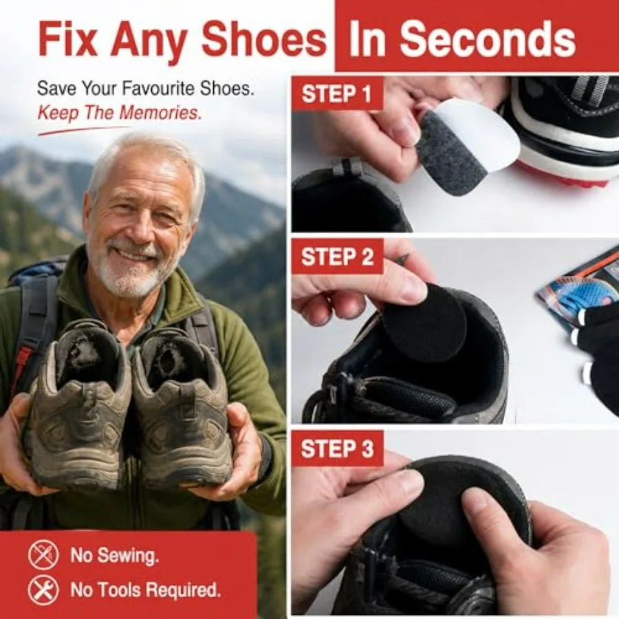 Shoe Heel Repair and Big Toe Hole Preventer Patch Kit: Stick-On, Strong Adhesive, Rip-Stop, Soft Suede, 4 Pairs Multi-Size for view 5