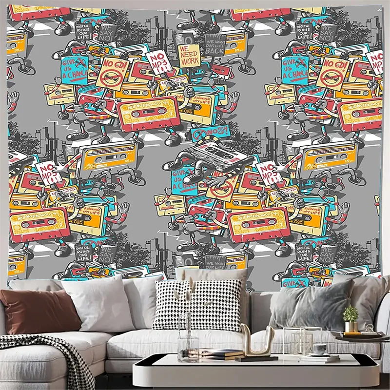 Vintage Cassette Tape Wall Tapestry Aesthetic Room Decor Music Lover Gift Retro Wall Hanging Grunge Vaporwave Decor
