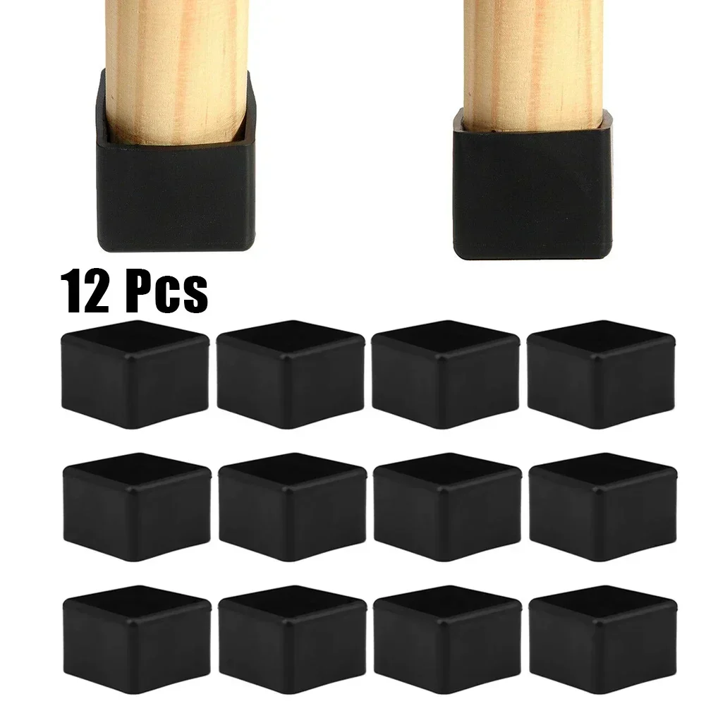 12PCS Anti-slip Chair Leg Cap Rubber Feet Protector Pads Black Square Furniture Table Covers Socks Furniture Leveling Feet