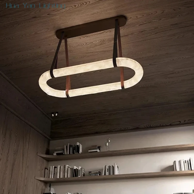 Dimmable LED Marble Design Leather Chandelier Lighting Hanging Lamps Lustre Suspension Luminaire Lampen For Dinning Room