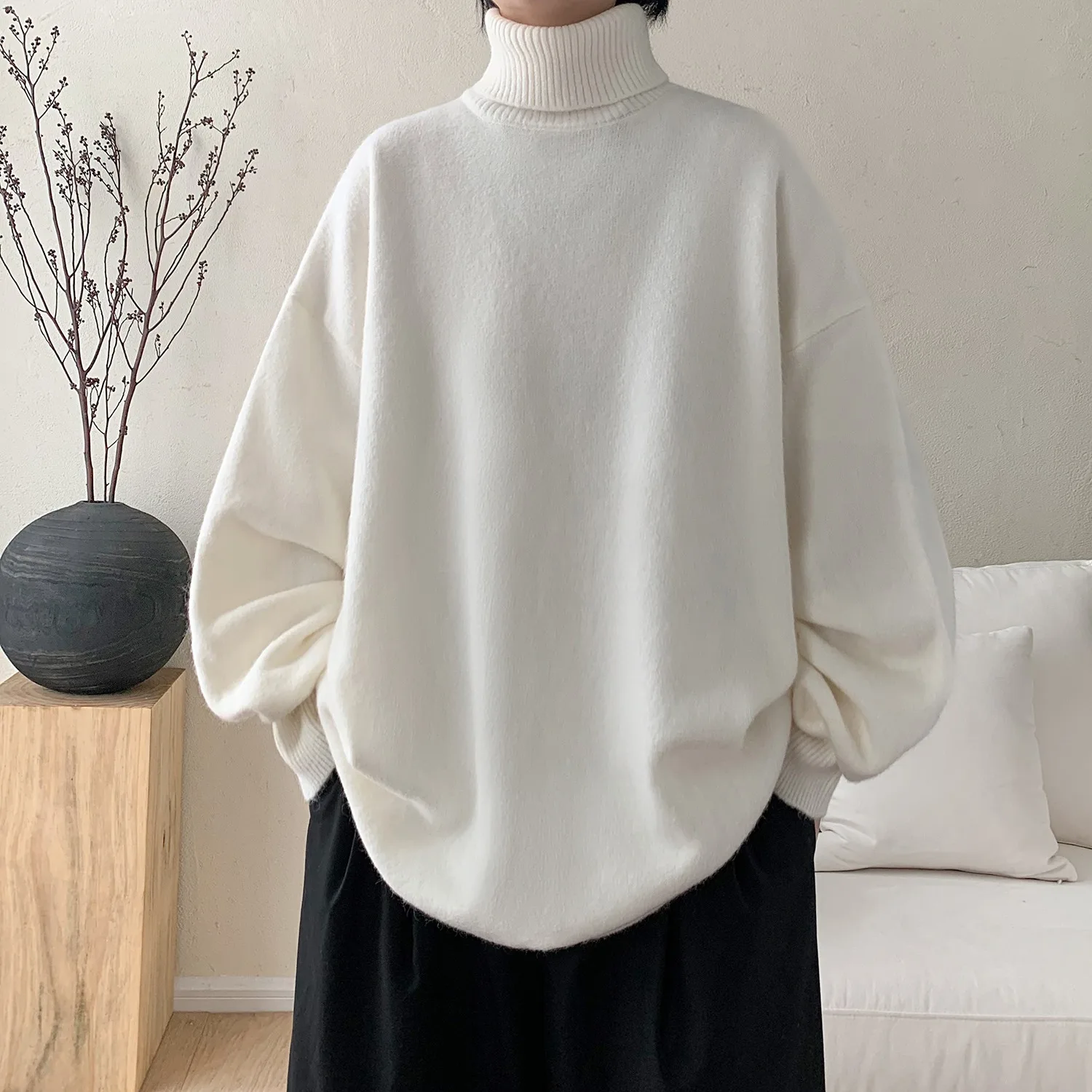 

Men's High Collar Sweater Thiened Loose Youth Base irt Jaet Retro Woolen Winter Faionable Casual Knitted Top