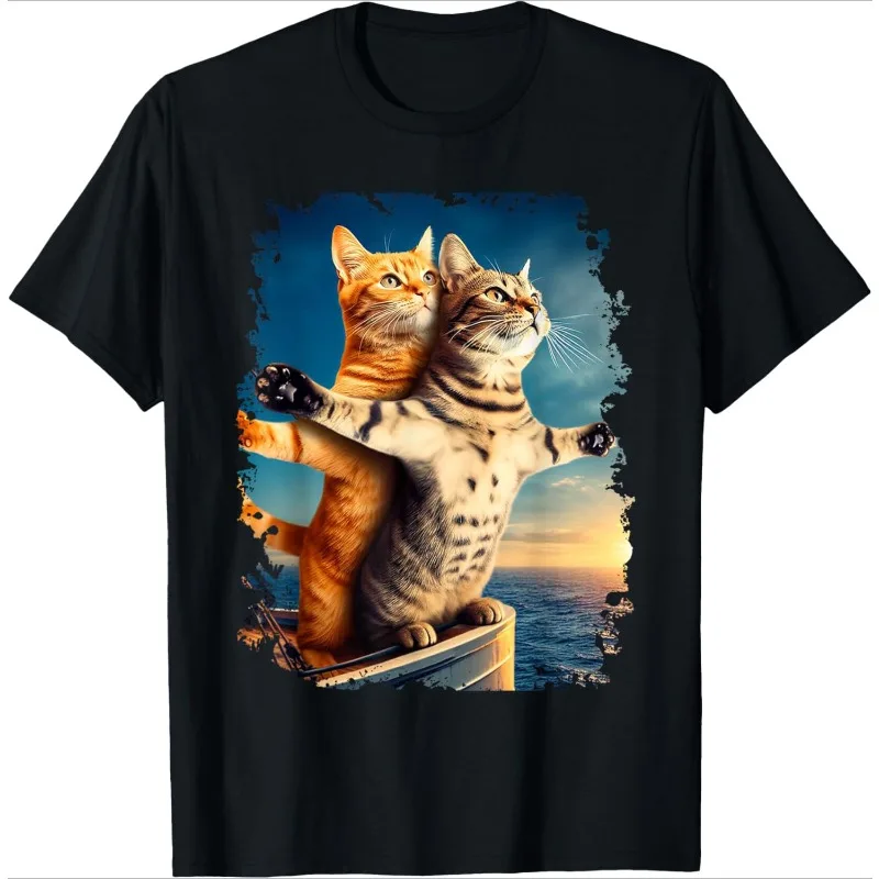 Art Theatre Cat T Shirt Vintage Retro Graphic Women's Casual Top Daily Versatile Crew Neck Short Sleeve for Daily Wear Clothing
