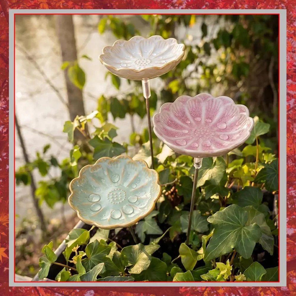 Ceramic Bee Watering Dish Flower Shallow Bowl Garden Stake Pollinator Habitat Accessory Outdoor Decor