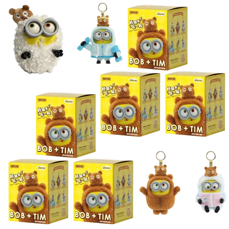 Cute Minions Keychain with Tiny Tim Bear, Soft Fluffy Minion Stuffed Doll Pendant, Cartoon Backpack Charm Gift for Kids Fans view 4