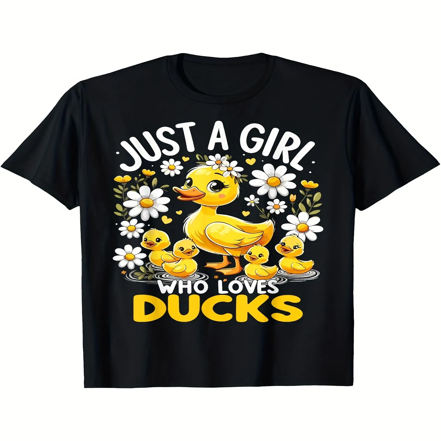Men's Just A Girl Who Loves Ducks Graphic T Shirt 180gsm Soft Relaxed Fit Casual Tee with Cute Duck Floral Print Machine Washable Novelty Top Duck T ShirtSame Style for Men and Women 2025 Summer Funny Shirt, Cute Tee,
