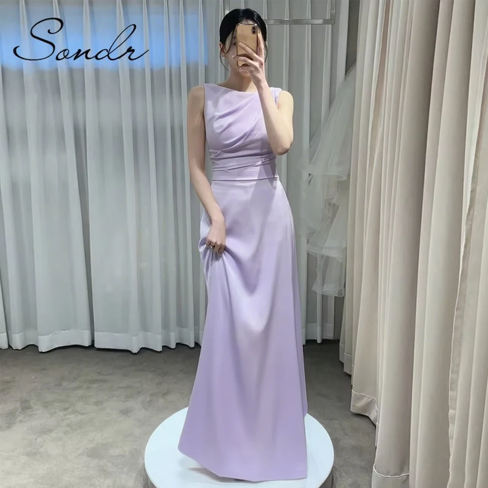 

Sondr Elegant Pink Korean Evening Party Dresses Customized Scoop Collar Sleeveless Bridal Wedding Reception Dresses