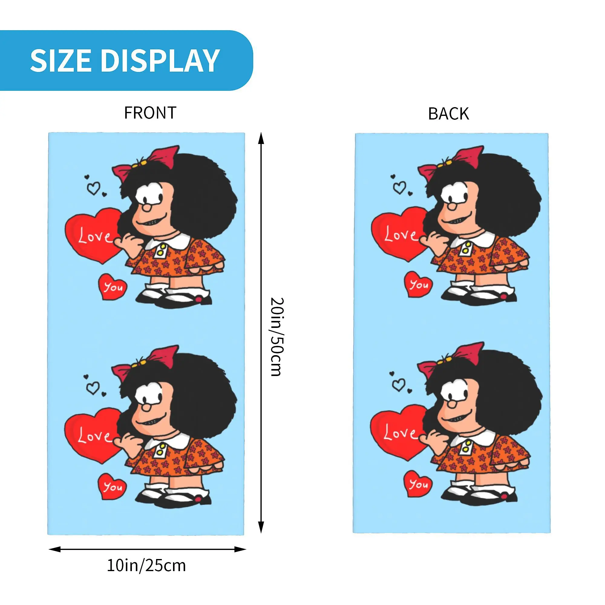 Custom Mafalda Love You Winter Headband Neck Warmer Women Men Hiking Camping Tube Scarf Cartoon Quino Comic Face Bandana Gaiter