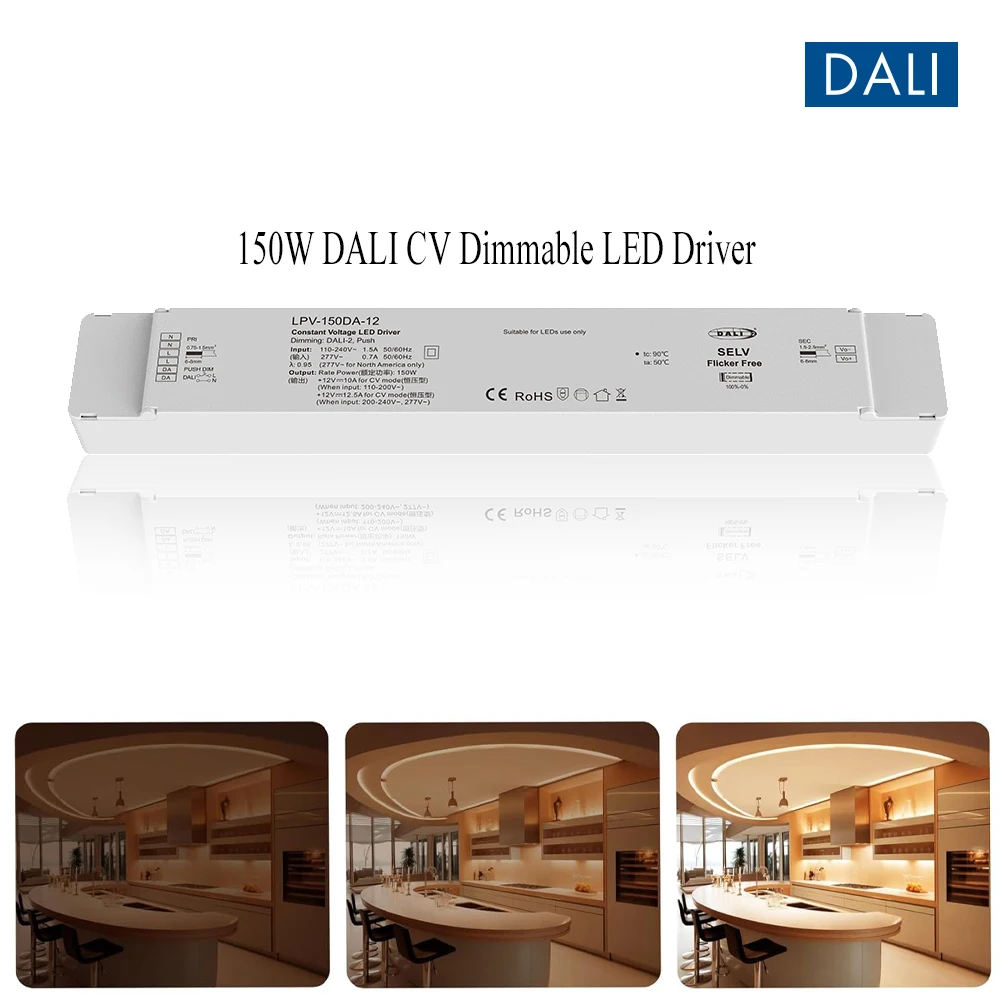 dimmable dimmable led driver ac 110v 220v 230v para dc 12v 24v dt6 dimmer transformador de iluminacao com dali2 push dimming funcao 150w 01