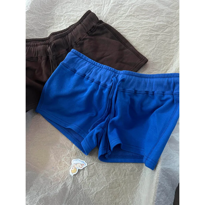 Electric Blue Sport Short Pants Women Summer Simple Basic Cotton Drawstring Short Vintage Chic Preppy Style Sweatshorts Y2K