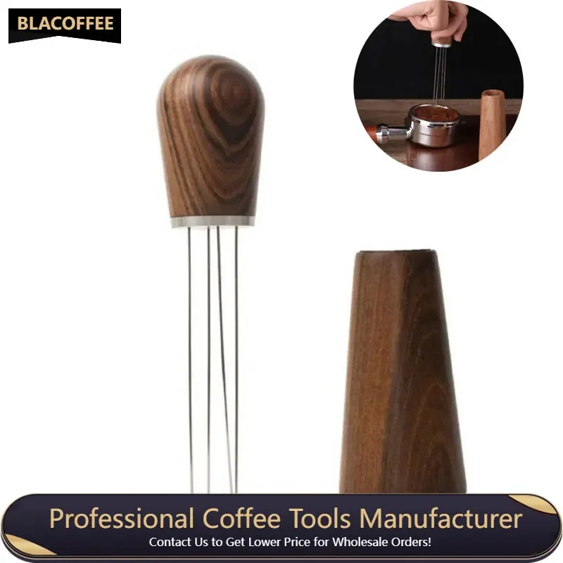 

Coffee Stirrer Wood Handle Needle Coffee Tamper Stainless Steel Distributor Espresso Coffee Powder Distributor Leveler Tool