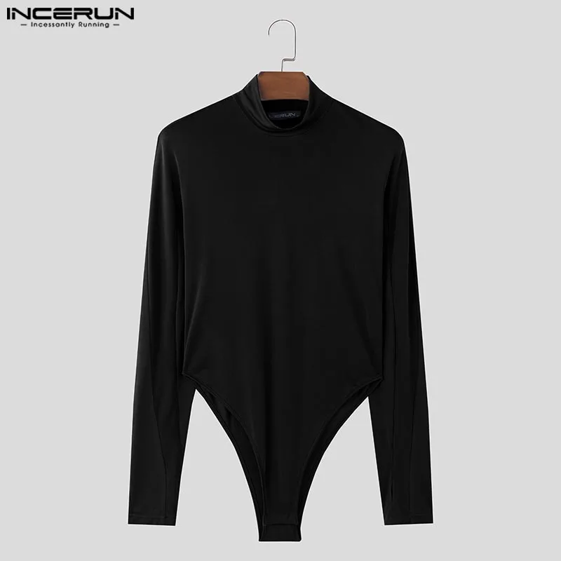 INCERUN 2024 American Style Rompers New Men Fashion Solid Color Jumpsuits Sexy Casual Male Thimble Design Long Sleeved Bodysuits