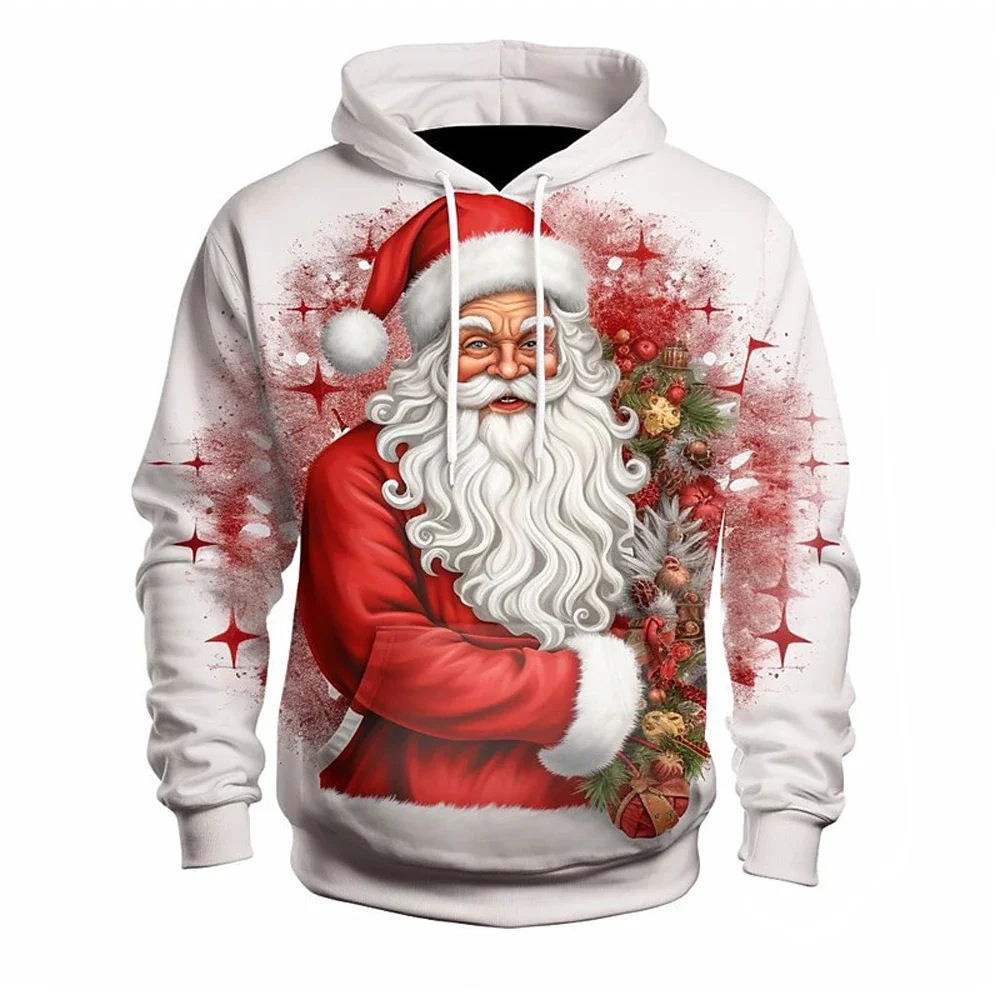 New Men's Boutique Santa Claus Graffiti Printed Hoodie Men's Street Casual Clothing Men's Fashion Top Men's Warm Winter Hoodie