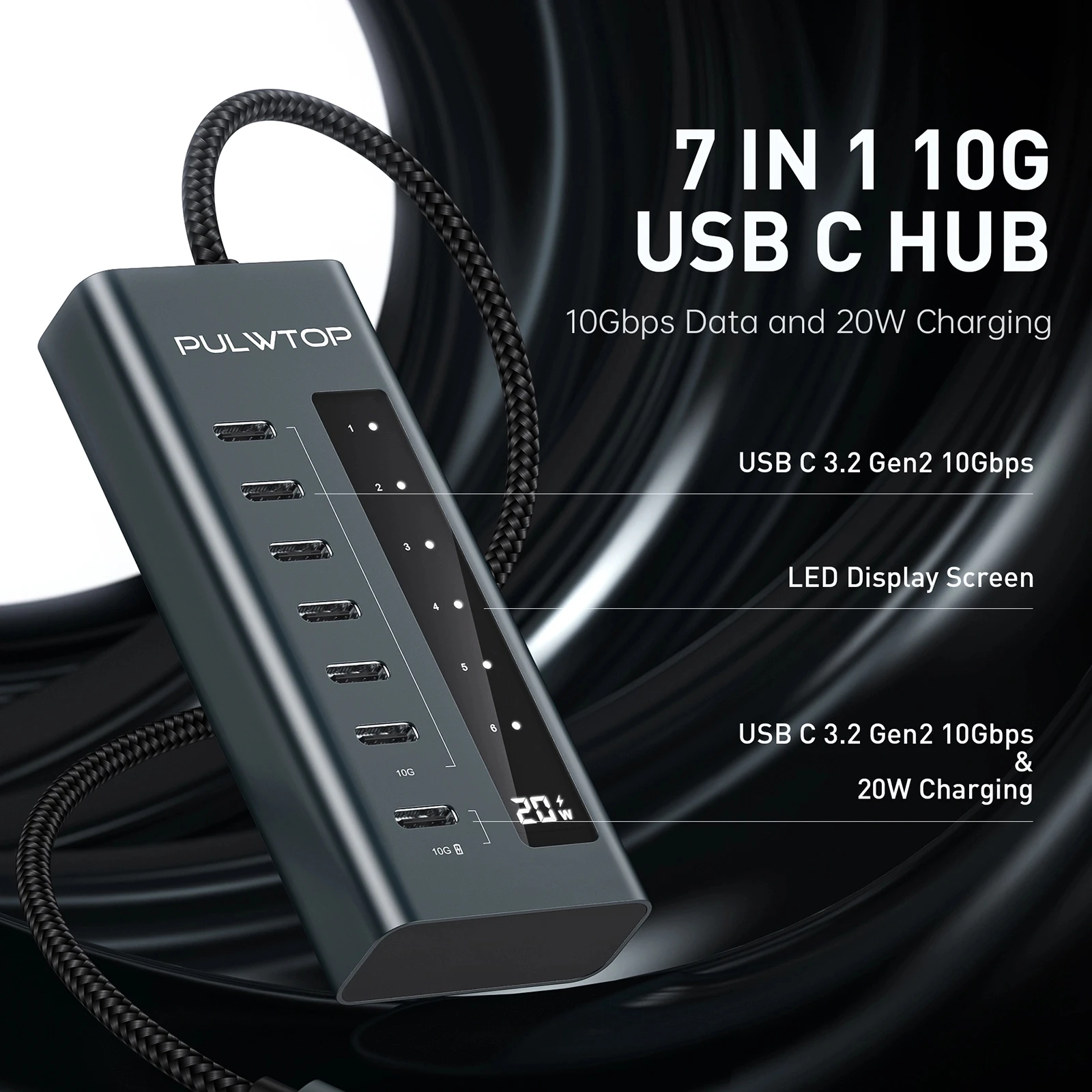 PULWTOP 10Gbps USB Adapter Support Data & Charging(Not Support Video), USB Hub 10Gbps Ports for iMac, MacBook Pro/Air, iPad, XPS