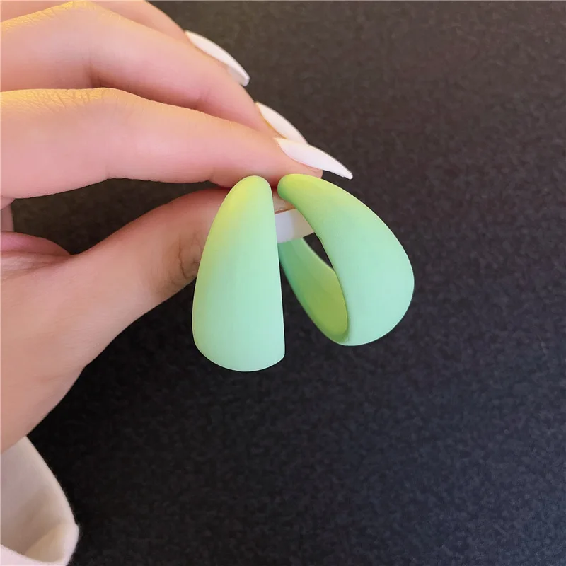 Korean Candy Color C-shaped Hoop Earrings For Women Girls Geometric Matt Rose Red Hoop Earrings 2022 Summer Party Jewelry Gifts