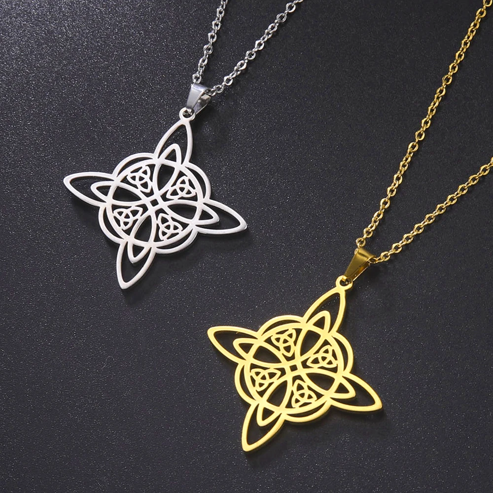 Dawapara Classic Witch Knot Necklace for Women Celtics Trinity Knot Good Luck Charm Wiccan Symbol Stainless Steel Goth Jewelry
