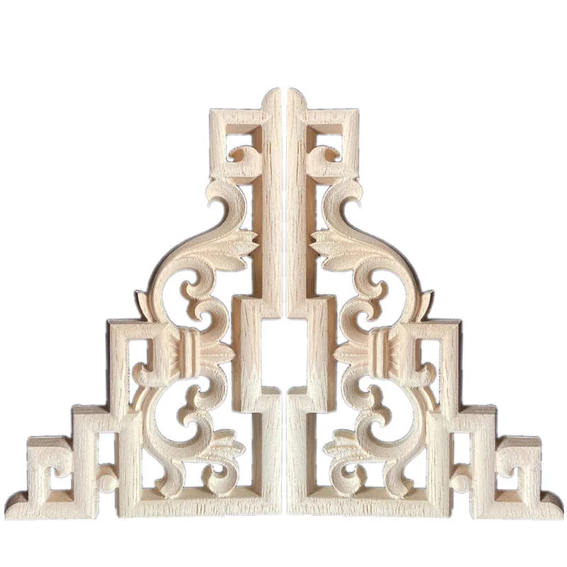 2PCS 15cm 23cm Woodcarving Decal Wood Carved Wooden Crafts Corner Appliques Frame Wall Door Furniture Decorative