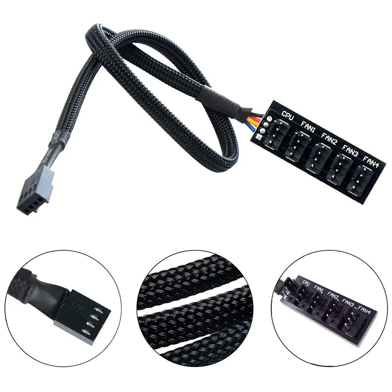 PWM Fan Hub Distributor 4-Pin 1 to 5 PC CPU Heatsink Box Fan Distributor Hub Adapter Cable for Computer Cooler