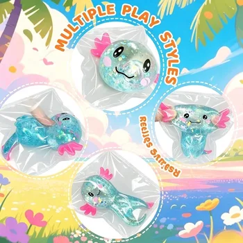 Multicolor Glitter Axolotl Squishy Soft TPR Squeeze Toy Stress Relief Fidget Toy Kawaii…