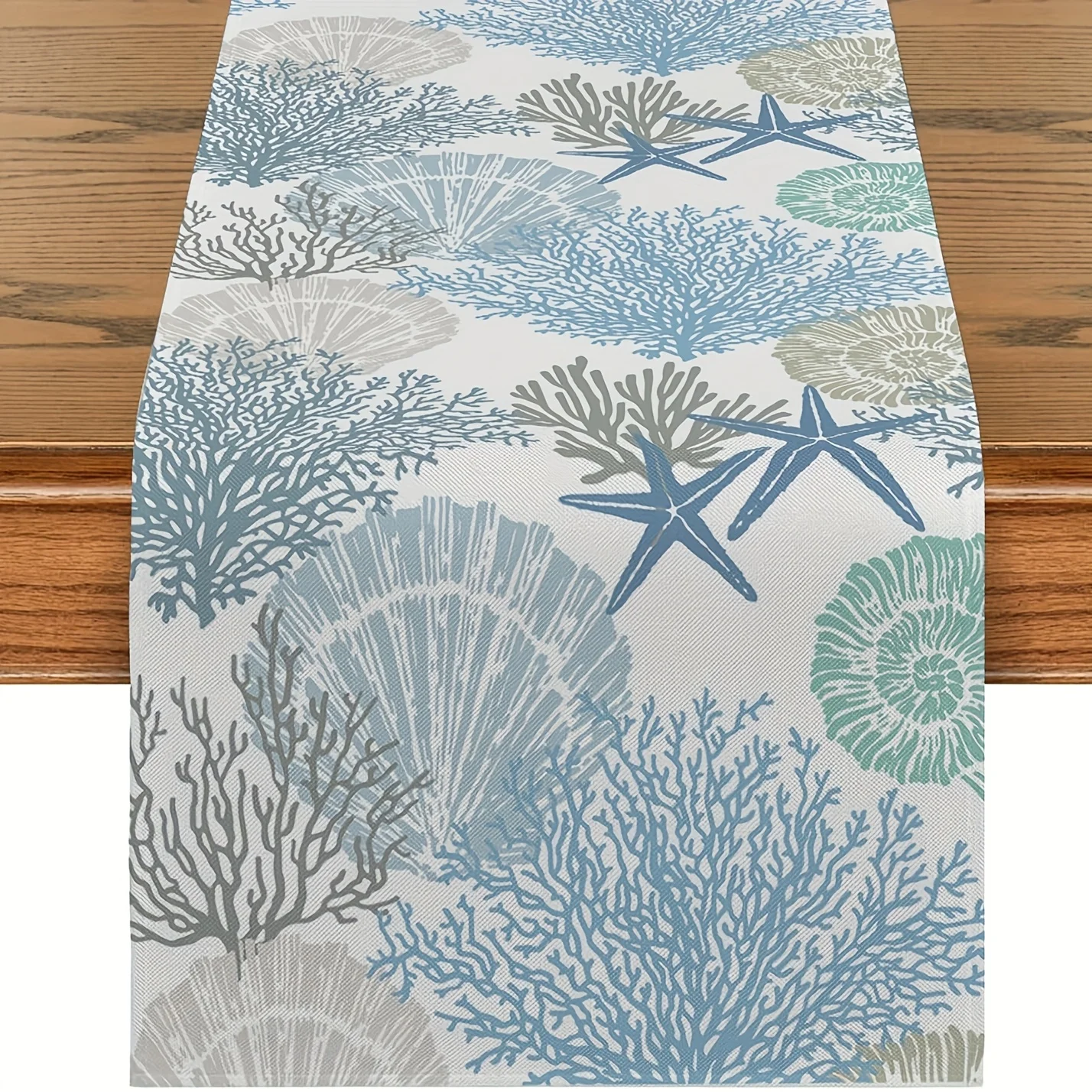1pcocean-Themed Table Runner With Clear Print For Summer Dining Table Decoration Available In Sizes