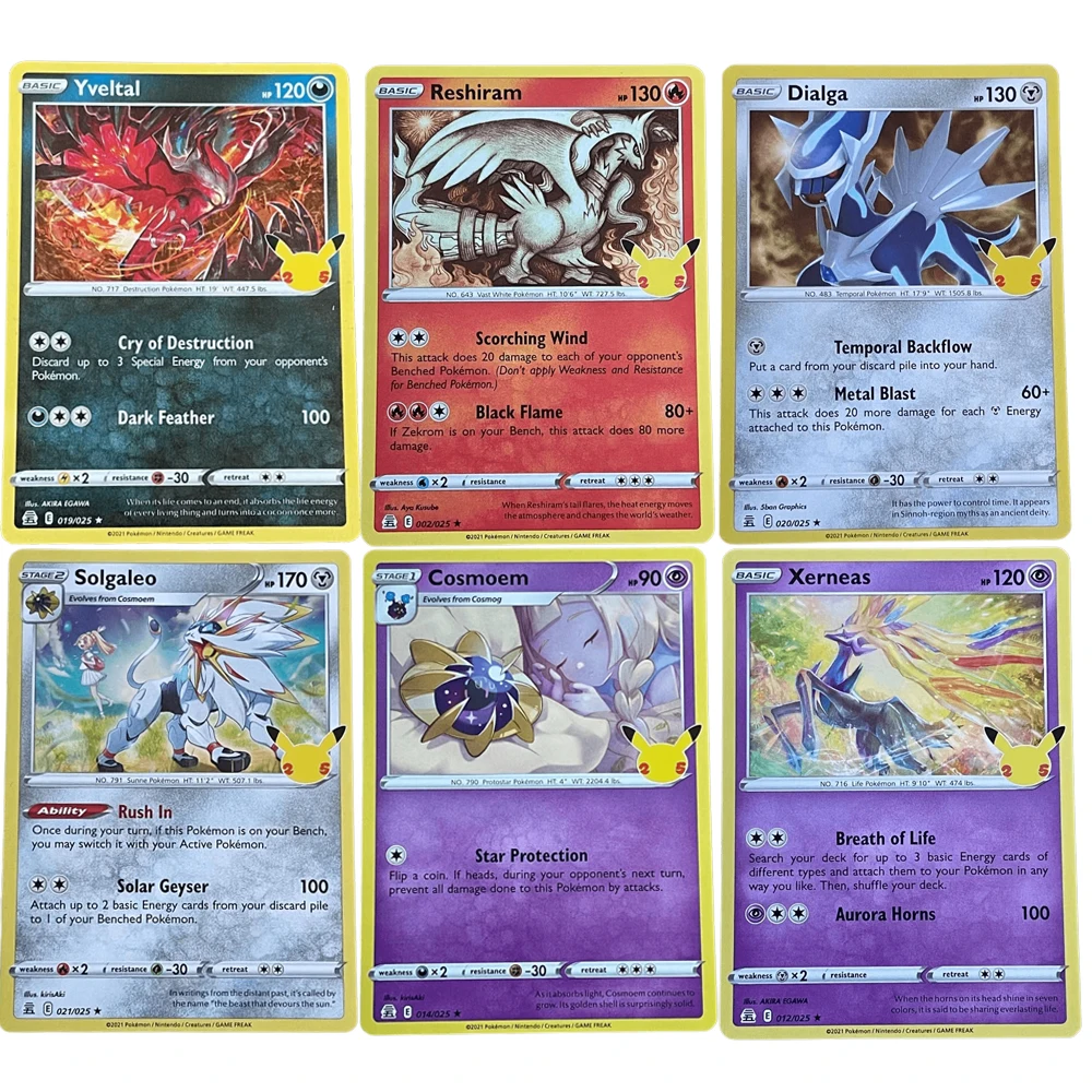 Pokemon English Version PTCG 25th Anniversary Xerneas Yveltal Reshiram Single Card Game Anime Collection Cards DIY Gifts