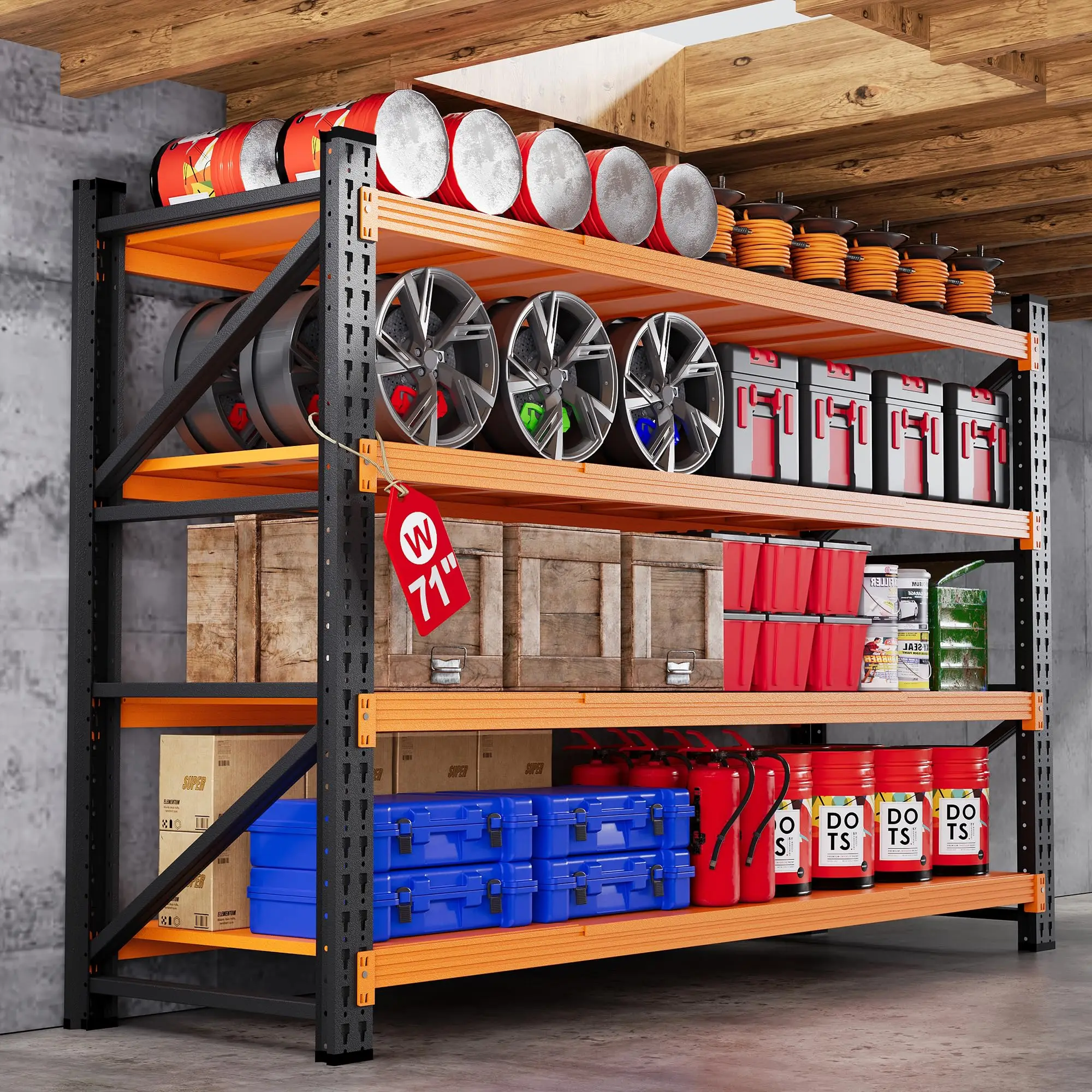 71”W Garage Shelving Units, 5000LBS Storage Shelves Heavy Duty, 24