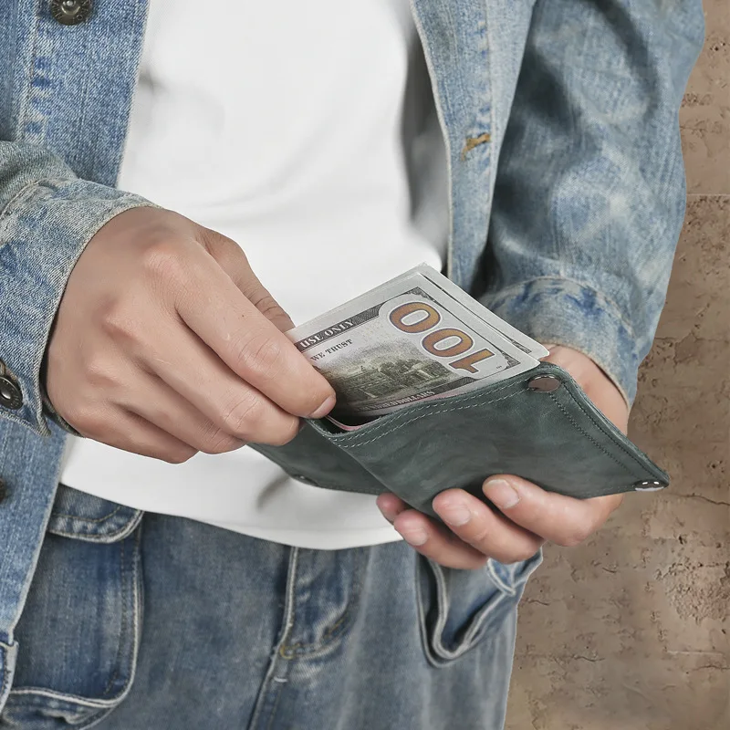 محفظة جلدية رفيعة للغاية من Crazy Horse، حافظة بطاقات محفظة رجالية مربعة متعددة الفتحات متعددة الوظائف للرجال