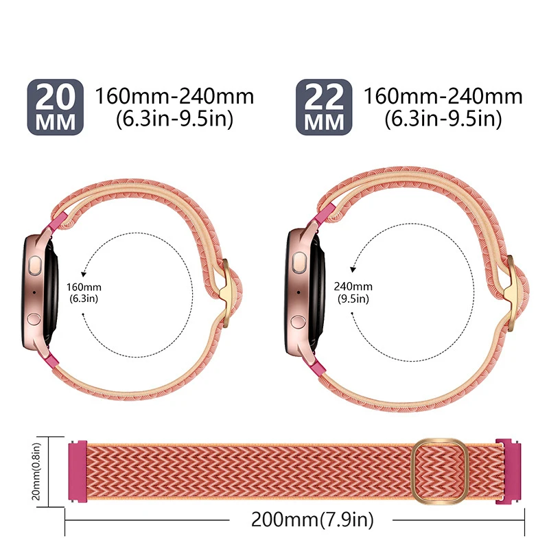 20mm 22mm Band Elastic Nylon Loop for Samsung Galaxy Watch 4/classic/2/3/Active 45mm/46mm/42mm Gear S3 Huawei GT 2 2e Pro Strap