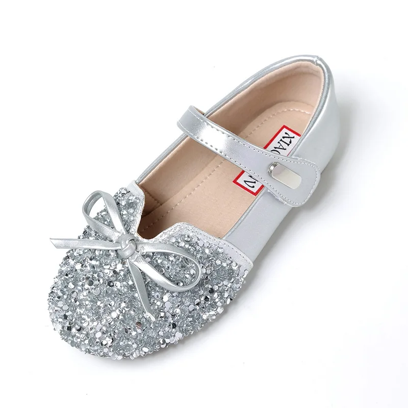 Princess Girls Silver Shoes New Baby The Spring And Autumn 2023 Single Soft Bottom Dress Flats Girls Flat Shoes