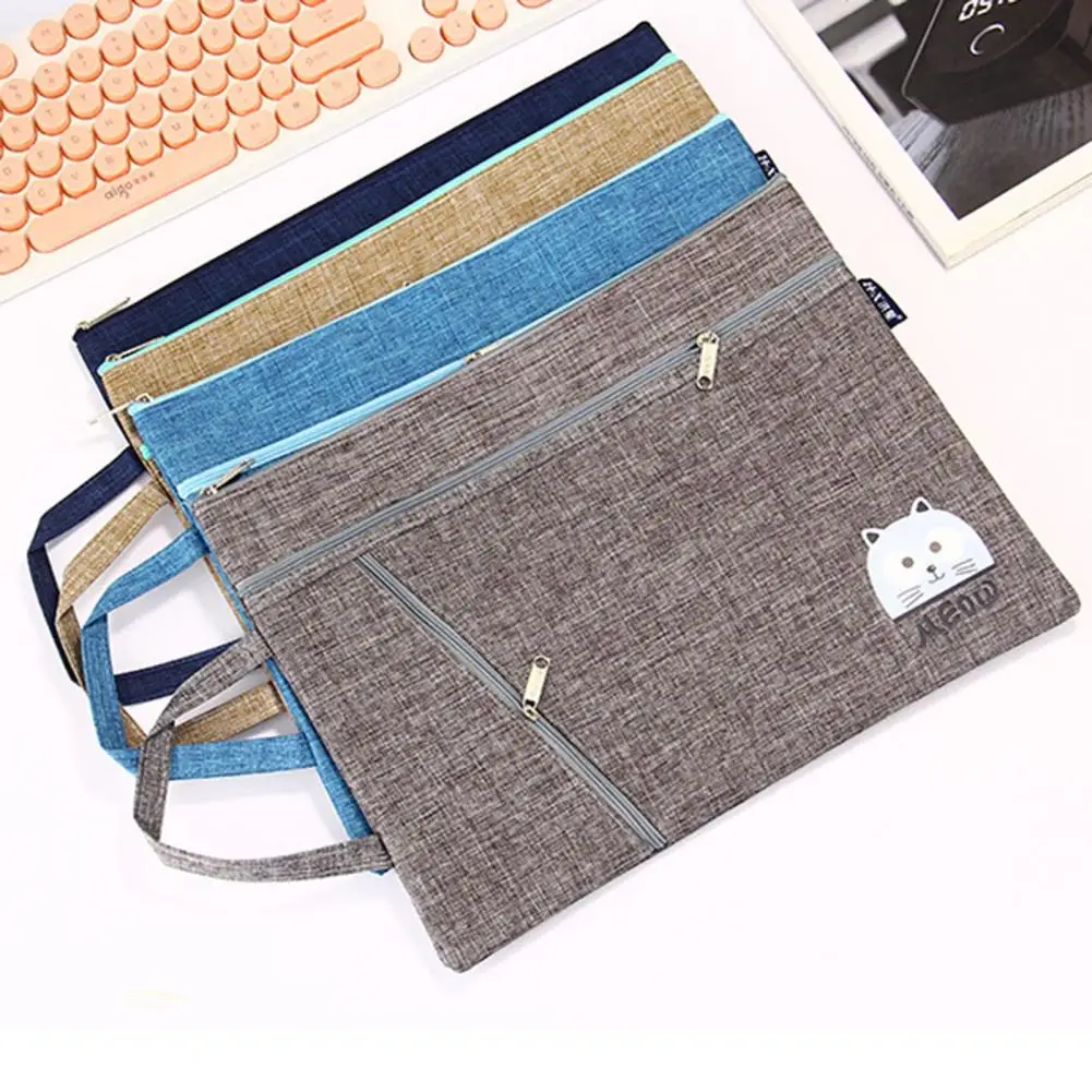 Zipper File Organizer Stylish A4 Canvas File Bags Spacious Portable Multi-layered for Students Professionals File Holder