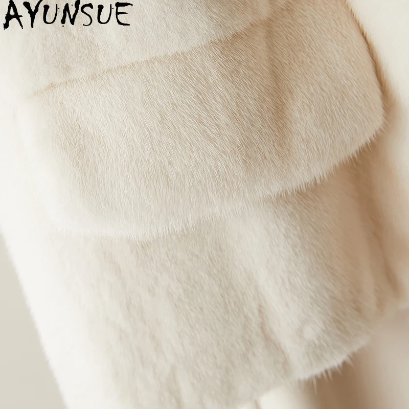 سترة نسائية من فراء المنك الطبيعي من AYUNSUE بياقة مقلوبة سترات من الفرو الحقيقي لملابس النساء جودة عالية من المينك الكامل شوبانا Жénska