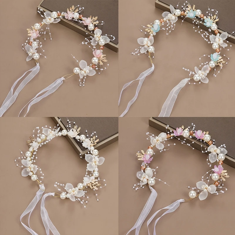 

1pc Bridal headwear with gold leaf headband, flower wreath, pearl headband, sweet European wedding dress, children's headwear