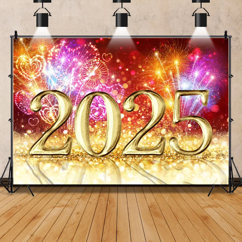 Happy New Year 2025 Photography Background New Year Eve Sparklers Fireworks Clock Champagne Family Party Decor Backdrop Family