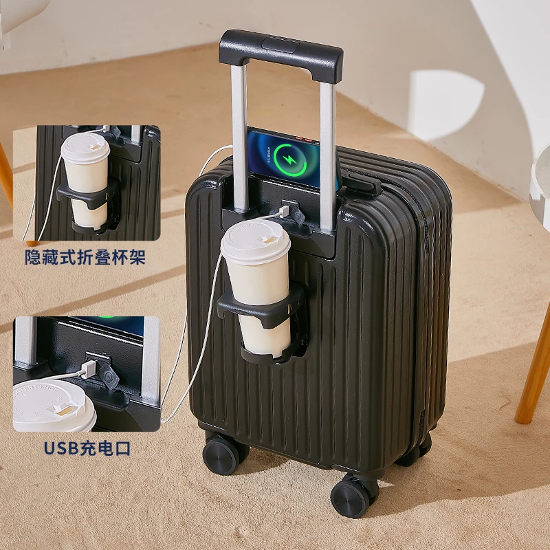 Multifunctional suitcase 18 inch small lightweight luggage with USB cup holder password suitcases 20\